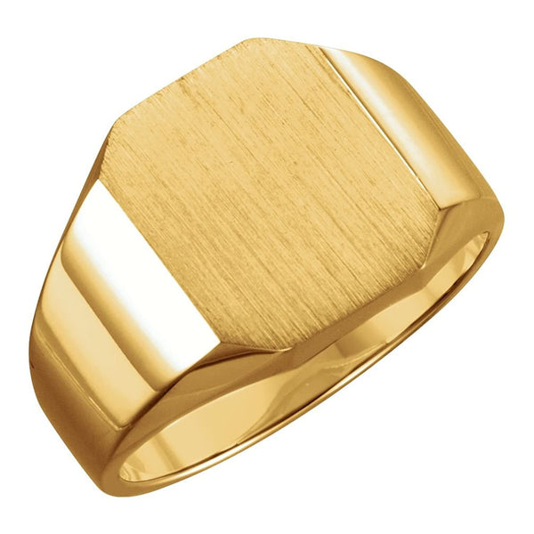 Men's 18k Yellow Gold Brushed Octagon Signet Ring, 14 X 12mm, Size 10.75