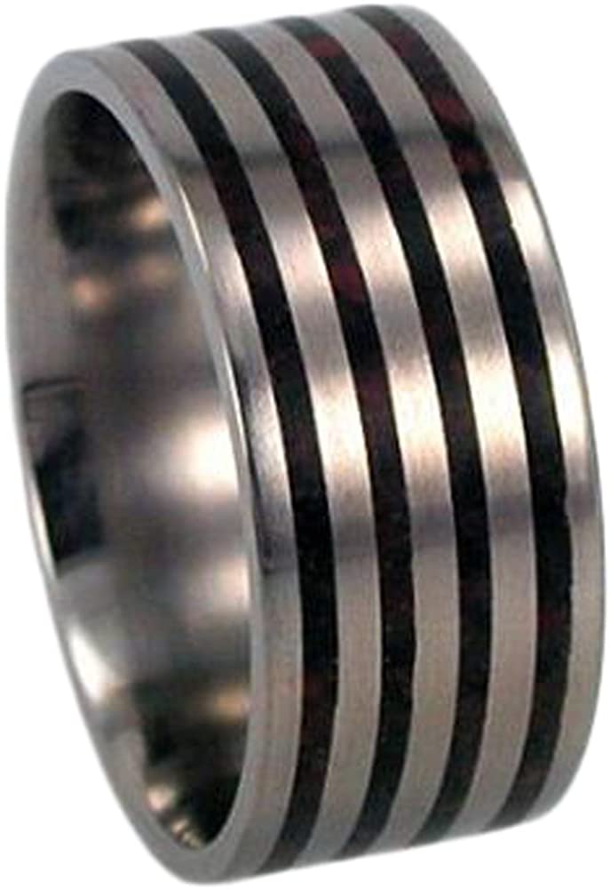 Black and Red Mokume, Titanium Pinstripe 9mm Comfort Fit Titanium Wedding Band, Size 5.5