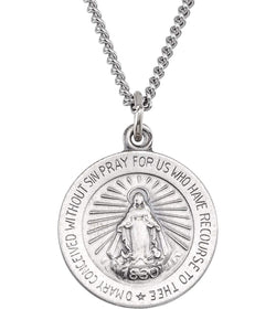 Sterling Silver Miraculous Medal with Curb Chain Necklace, 18" (18 MM)