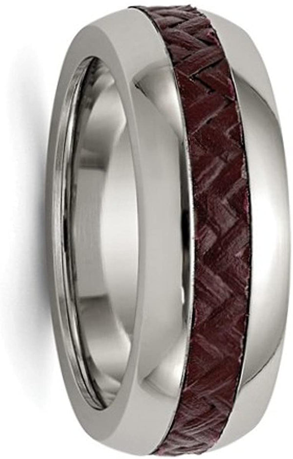 Edward Mirell Stainless Steel Red Carbon Fiber 8mm Comfort-Fit Band, Size 13