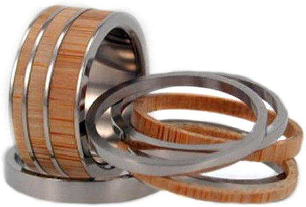 Bamboo Wood 8mm Comfort-Fit Titanium Interchangeable Rings Set, Size 5.25