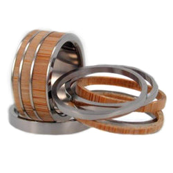 Interchangeable Bamboo Wood Inlay 8mm Comfort-Fit Titanium Rings , Size 11