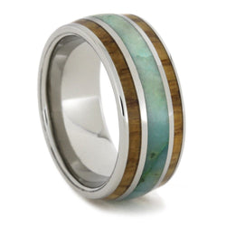 Chrysocolla and Oak Wood 9mm Comfort-Fit Titanium Ring