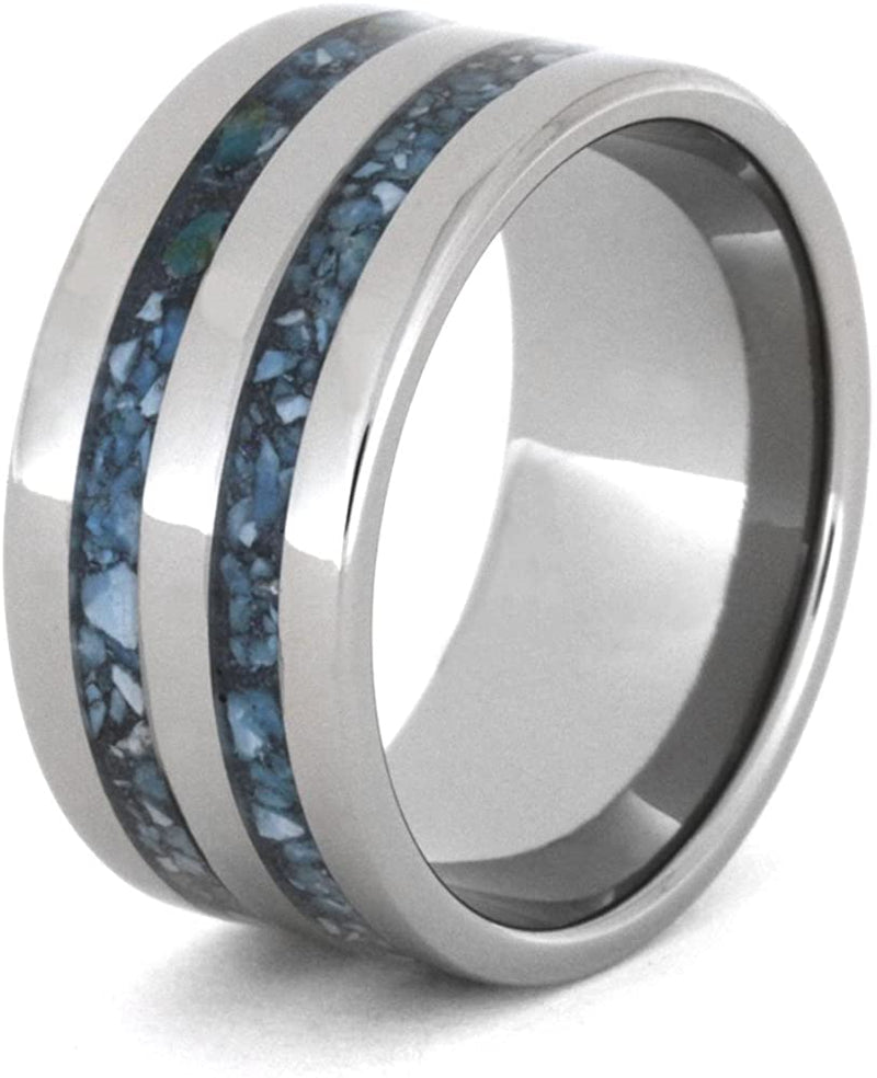 Turquoise Stripes 10mm Comfort-Fit Titanium Wedding Band, Size 13
