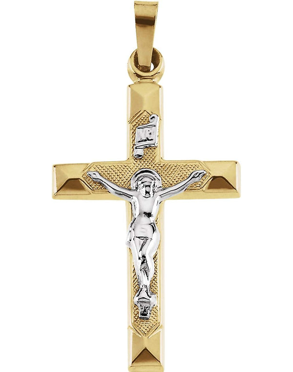 Two-Tone Hollow Crucifix 14k Yellow and White Gold Pendant (25X17MM)