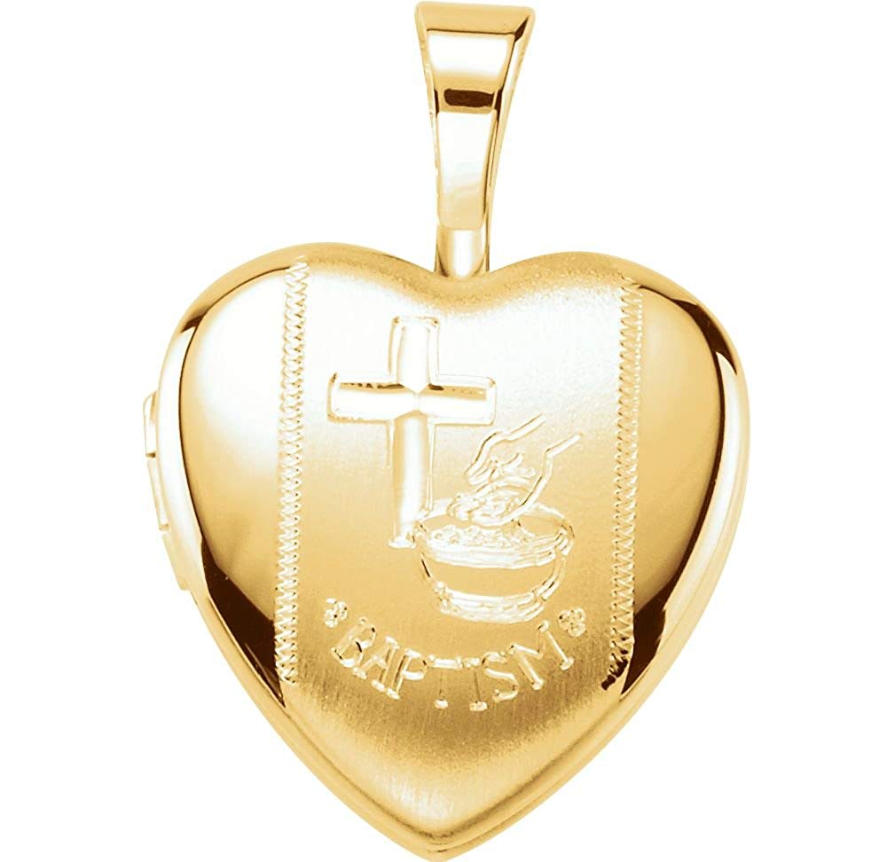 Engraved Baptism 14k Yellow Gold Plated Sterling Silver Heart Locket (12.50X12.00 MM)