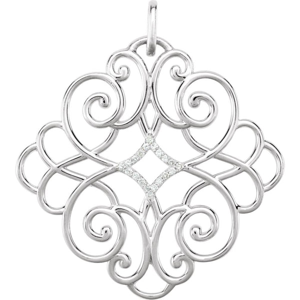 20-Stone Diamond Scroll Filigree Sterling Silver Pendant (1/10 Ctw)