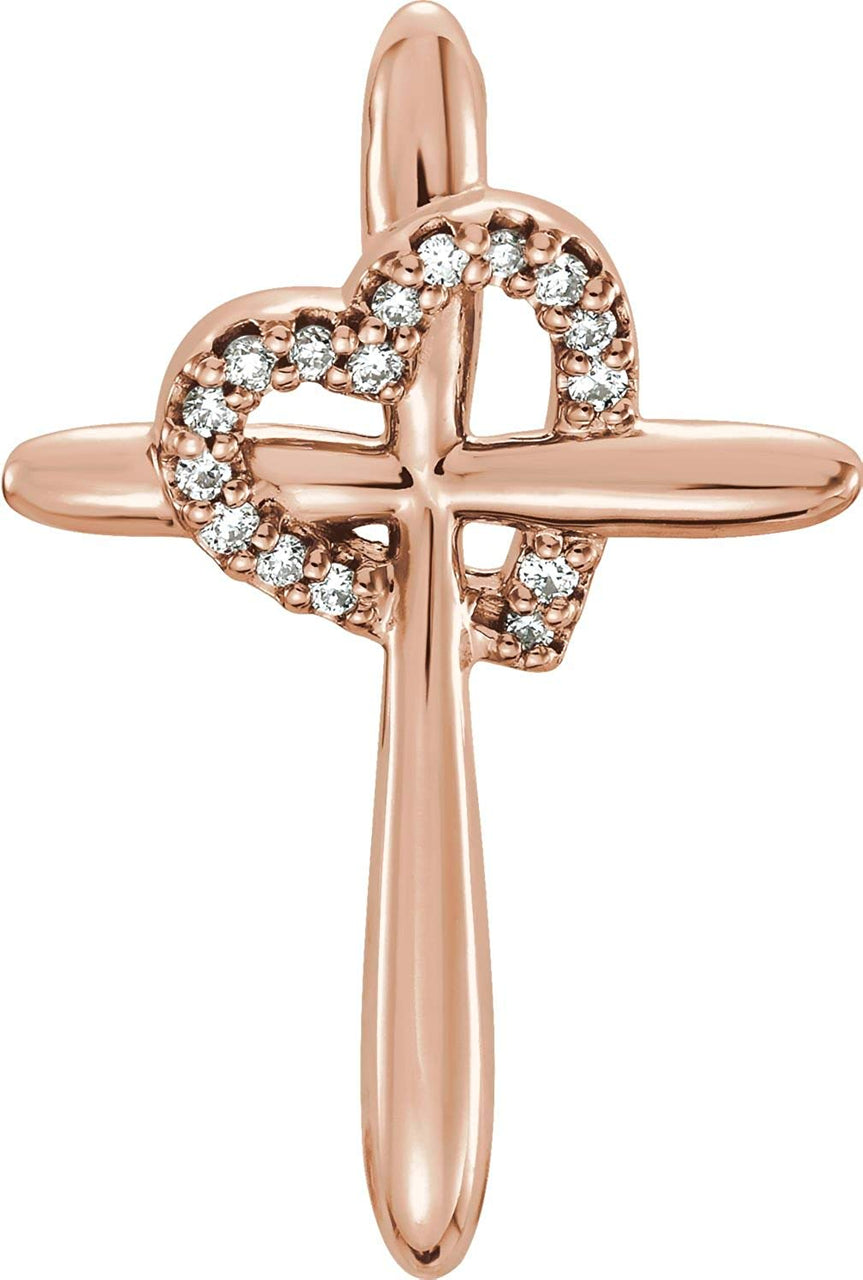 Diamond Heart 14k Rose Gold Cross Pendant (.04 Ctw, G-H Color, I1 Clarity)