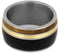 African Blackwood, Whiskey Barrel Wood, 14k Yellow Gold 10mm Comfort-Fit Brushed Titanium Ring, Size 8.25