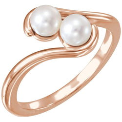 White Freshwater Cultured Pearl Two-Stone Ring, 14k Rose Gold (04.50-05.00 mm)