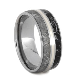 Gibeon Meteorite, Black and White Composite Mokume, 14k White Gold 8mm Comfort-Fit Titanium Wedding Band