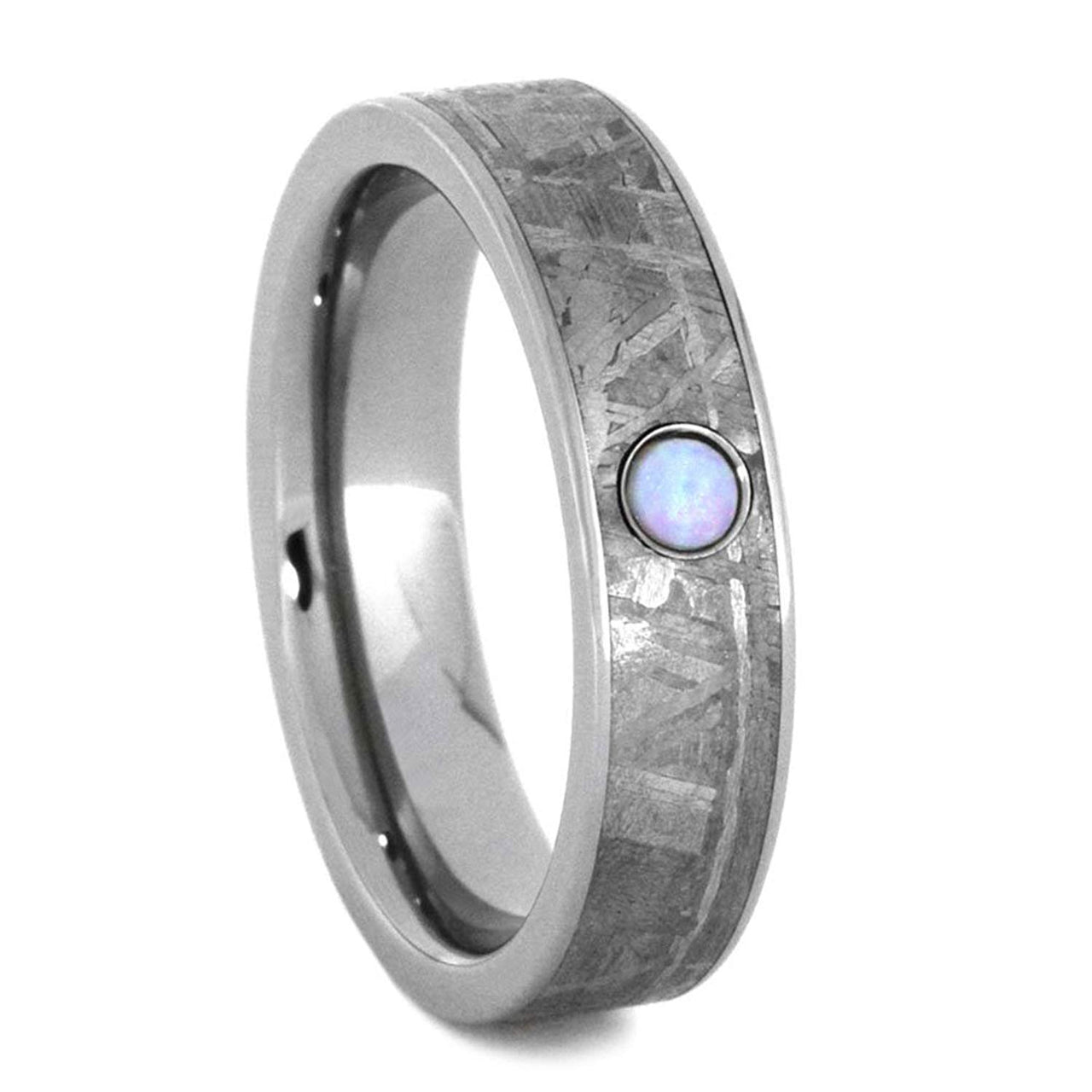 Opal Cabochon, Gibeon Meteorite 5mm Comfort-Fit Titanium Wedding Band