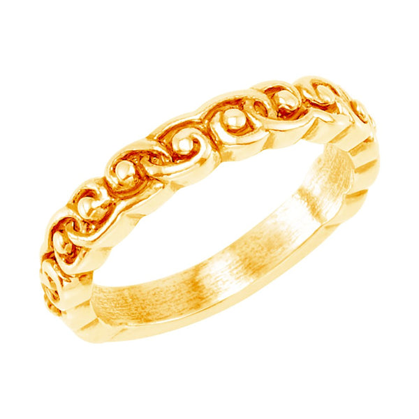 Antiqued Raised Design 3.8mm Stackable 14k Yellow Gold Ring, Size 4