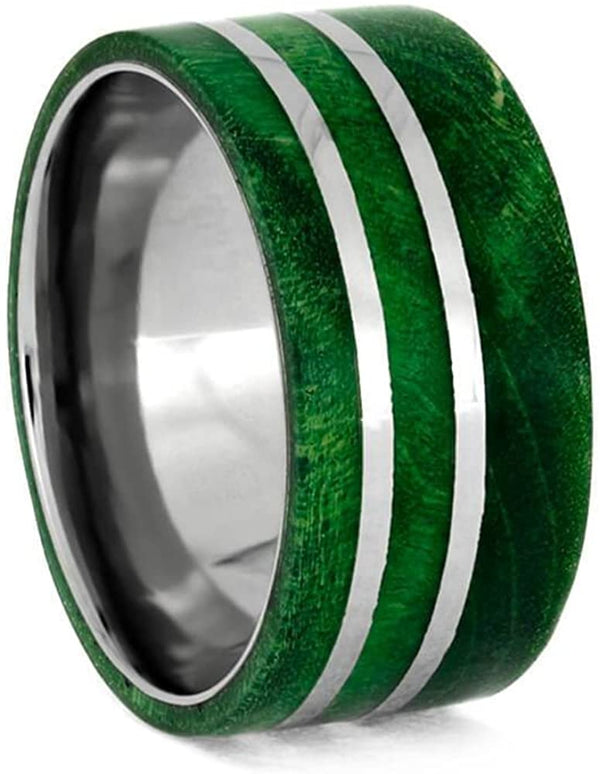 Green Box Elder Burl Wood 10mm Comfort-Fit Titanium Band