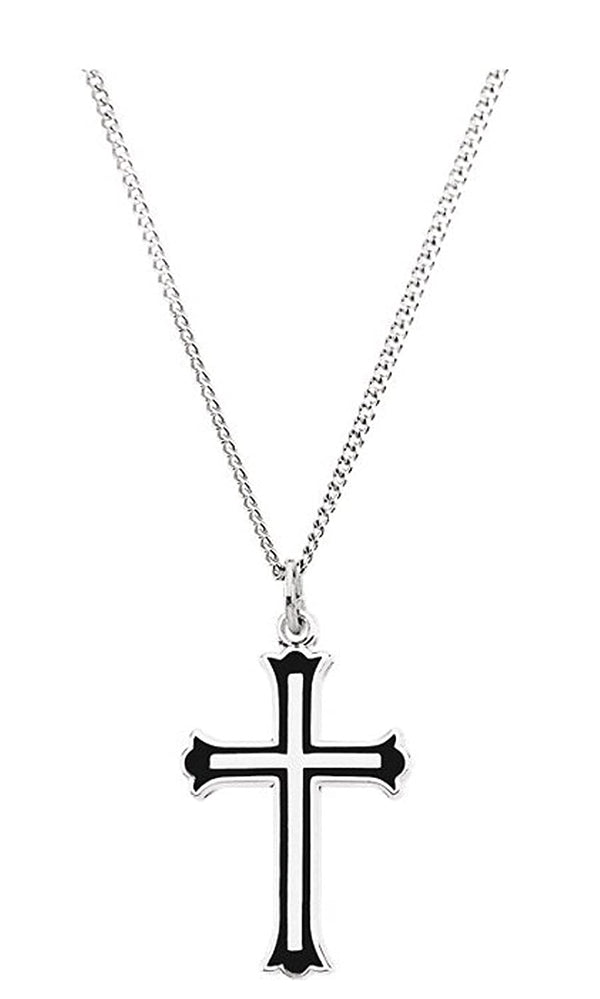 Black Enameled Fleury Sterling Silver Cross Pendant Necklace, 18" (25.00 X 15.75 MM)