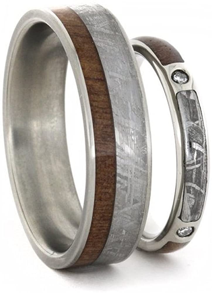 2-Stone Diamond, Gibeon Meteorite, Snakewood Ring, Gibeon Meteorite and Snakewood Titanium, Couples Wedding Band Set, M11-F6.5