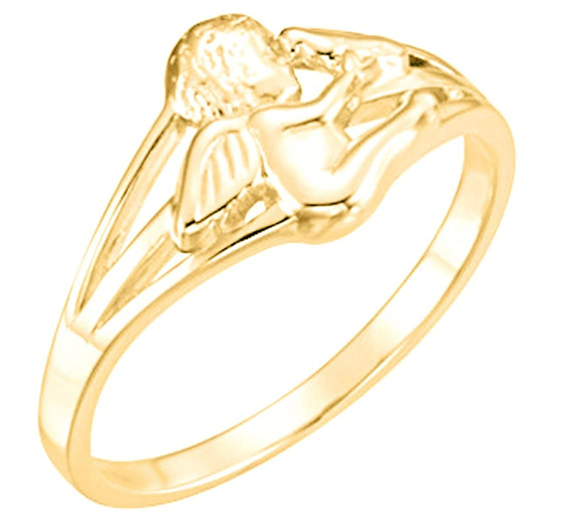 Angel with Dove Holy Ghost 10k Yellow Gold Ring