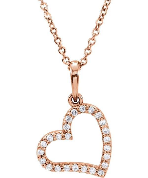 25-Stone Diamond Heart 14k Rose Gold Pendant Necklace, 16" (1/8 Cttw)