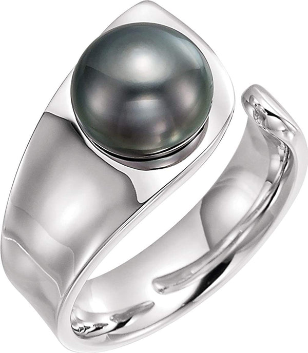 Tahitian Cultured Pearl Open Shank Ring, 9.00 MM - 10.00 MM, Sterling Silver, Size 6