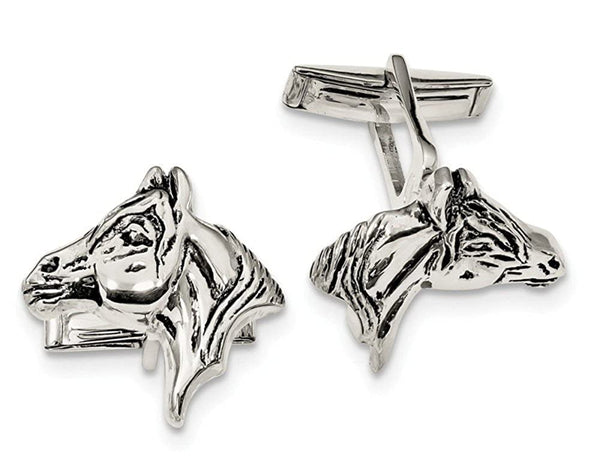 Sterling Silver Antiqued Horse Head Cuff Links, 25.4X22MM