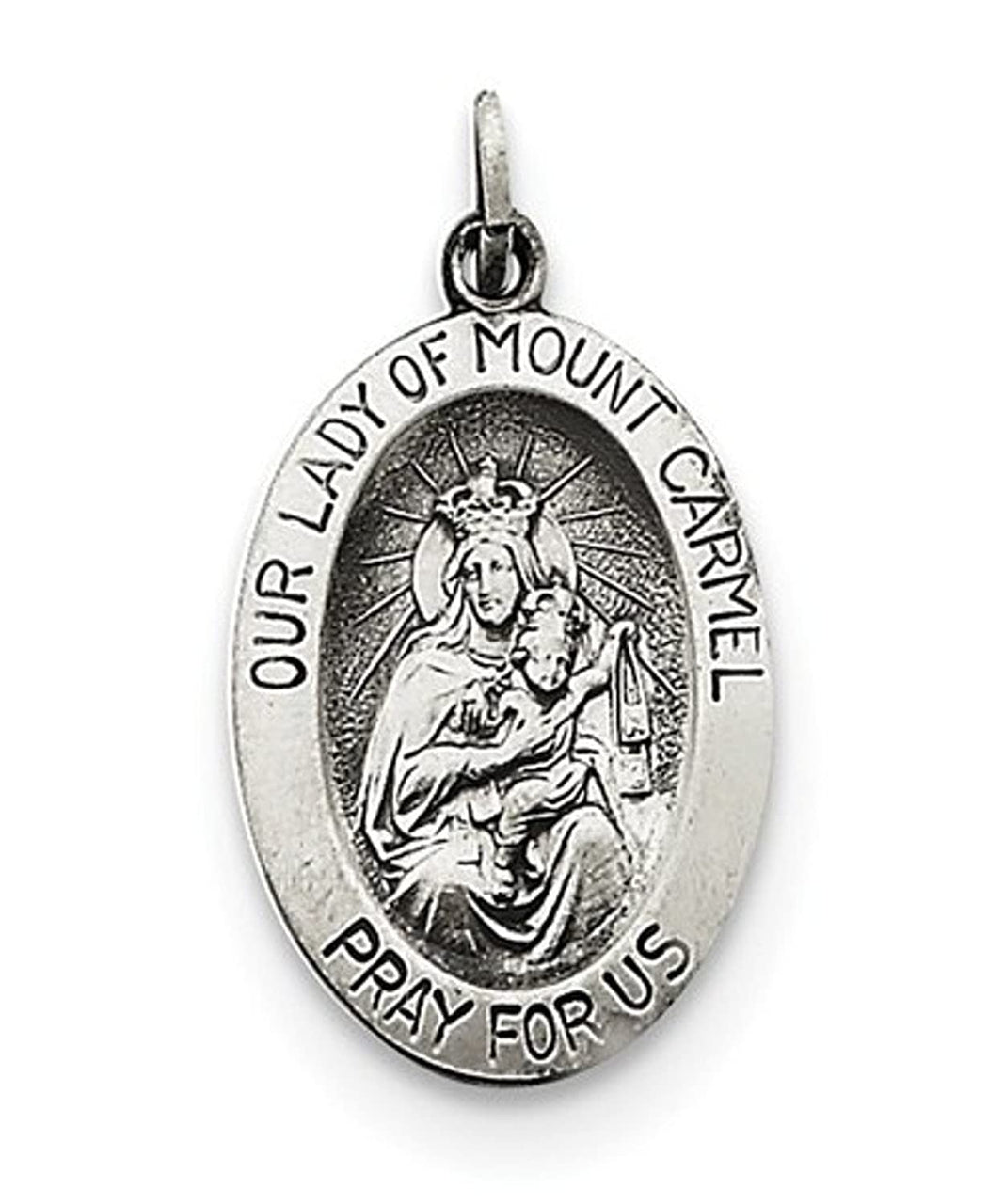 Sterling Silver Antiqued Our Lady Of Mt. Carmel Medal (24X13MM)