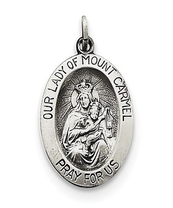 Sterling Silver Antiqued Our Lady Of Mt. Carmel Medal (24X13MM)