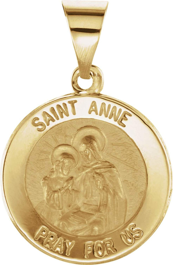 14k Yellow Gold Round Hollow St. Anne Medal (15 MM)