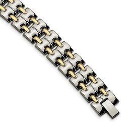 Men's Polished Stainless Steel 13mm Yellow IP-Plated Bracelet, 8.75"