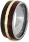 Dinosaur Bone, Purple Heart Wood, 14k Yellow Gold 9mm Comfort-Fit Titanium Wedding Band, Size 8