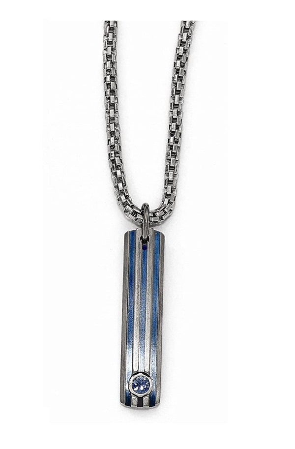 Edward Mirell Titanium Grooved Anodized and Blue Sapphire Pendant Necklace, 16"-18"