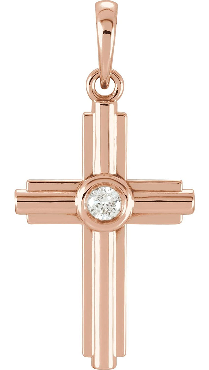 Diamond Zia Cross 14k Rose Gold Pendant (.06 Ct, G-H Color, I1 Clarity)