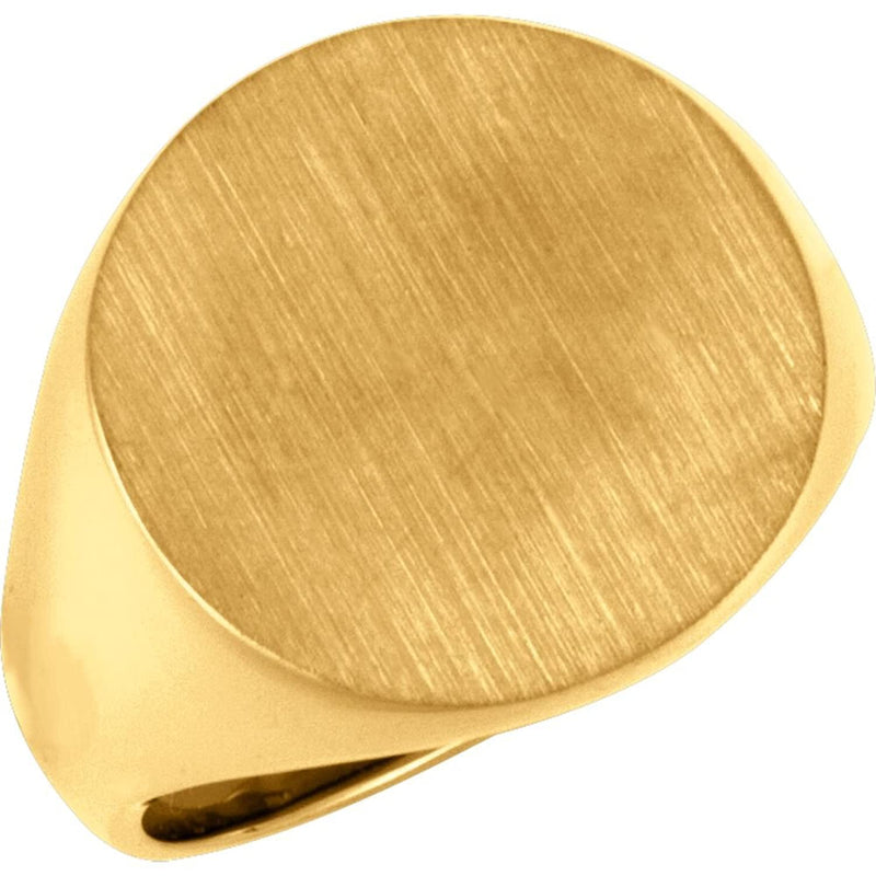 Men's Closed Back Brushed Signet Semi-Polished 14k Yellow Gold Ring, (18 mm) Size 11