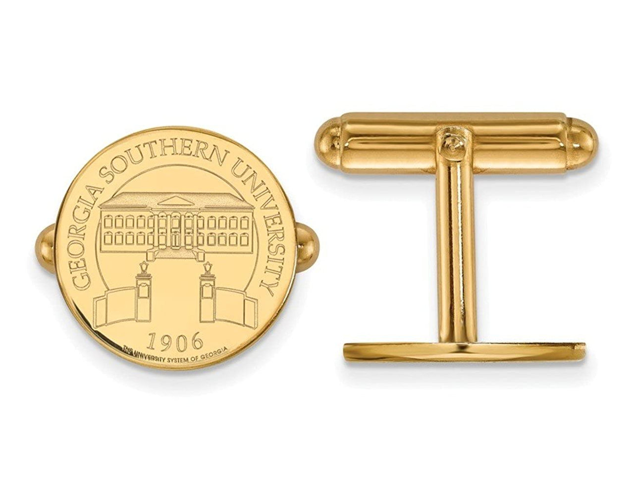 Gold-Plated Sterling Silver Georgia Southern University Crest Disc Round Cuff Links, 15MM