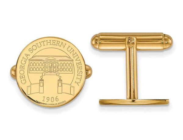 Gold-Plated Sterling Silver Georgia Southern University Crest Disc Round Cuff Links, 15MM