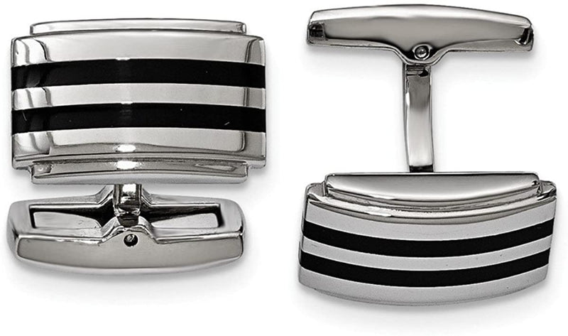 Stainless Steel Black Rubber Rectangle Cuff Links