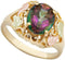 Scrollwork Mystic Fire Topaz Ring, 10k Yellow Gold, 12k Green and Rose Gold Black Hills Gold Motif, Size 2