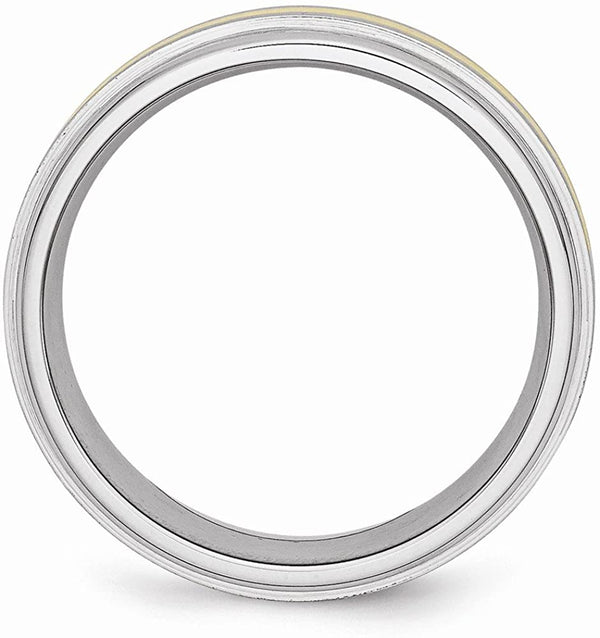 Men's Brushed Cobalt Chrome, 14k Yellow Gold Inlay 8mm Rounded Edge Band Size 11