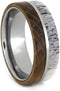 Deer Antler, Whiskey Barrel Oak Wood 8mm Comfort-Fit Titanium Band, Size 12.5