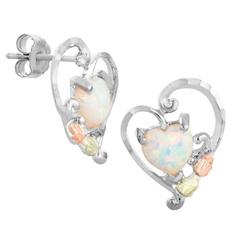Ave 369 Created Opal Heart Earrings, Sterling Silver, 12k Green and Rose Gold Black Hills Gold Motif