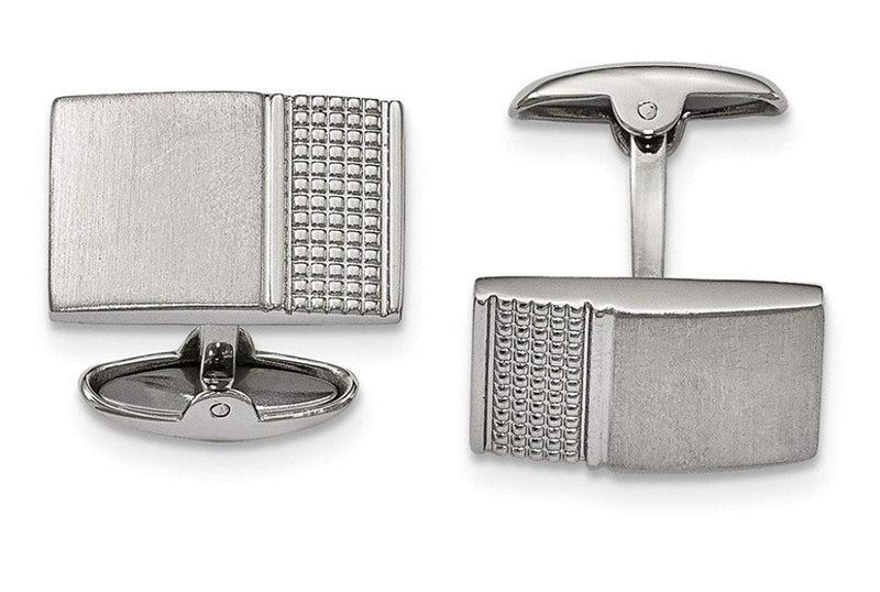 Stainless Steel Satin-Brushed, Textured Rectangle Cuff Links