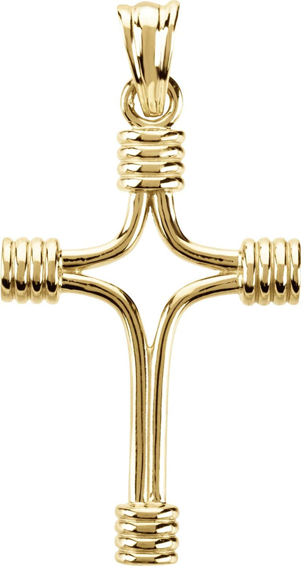Tubular Cross 14k Yellow Gold Pendant (24.25X15.00 MM)