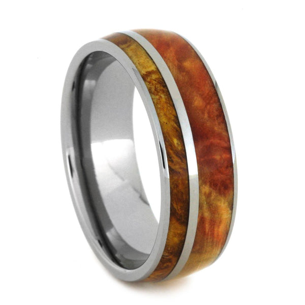 Flame Box Elder Burl, Gold Box Elder Burl Wood 8mm Comfort-Fit Titanium Wedding Band