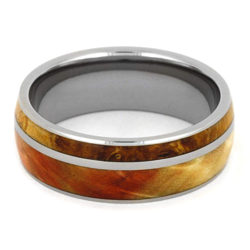 Flame Box Elder Burl, Gold Box Elder Burl Wood 8mm Comfort-Fit Titanium Wedding Band