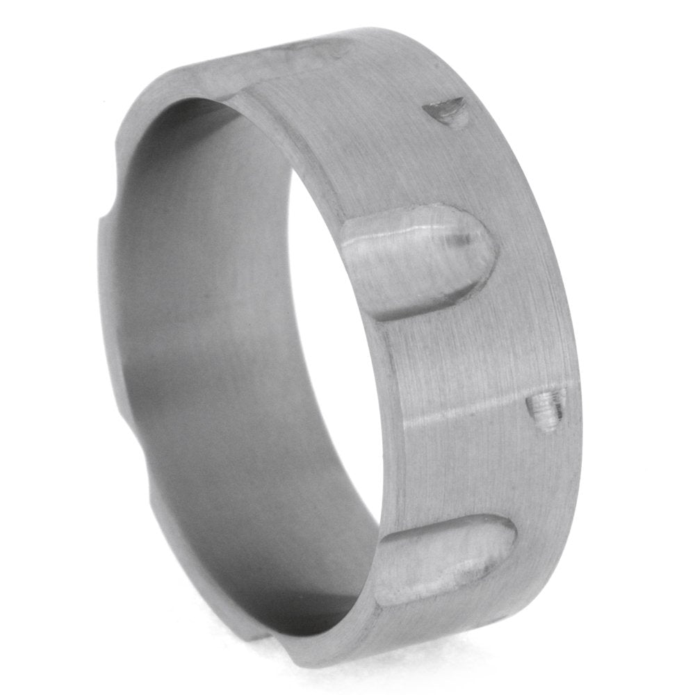 Gun Revolver Chamber 9mm Comfort-Fit Brushed Titanium Wedding Band