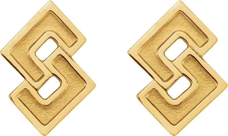 Inlaid Geometric Link Post Earrings, 14k Yellow Gold