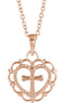 Scalloped Heart with Cross 14k Rose Gold Youth Pendant Necklace, 16" and 18" (15.50X11.70 MM)