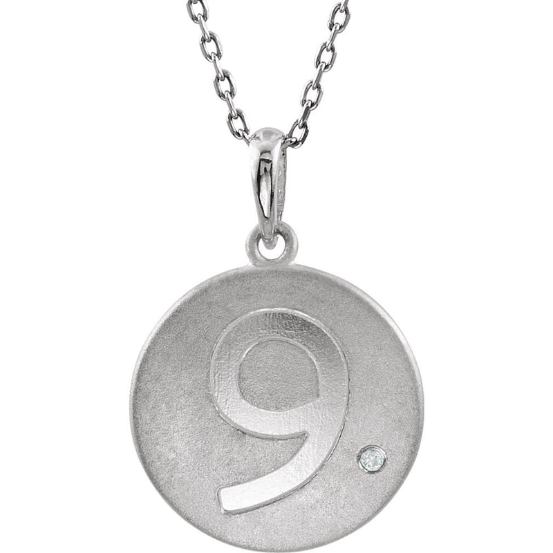 Diamond Number '9' Sterling Silver Pendant Necklace, 18" (.005 Cttw)