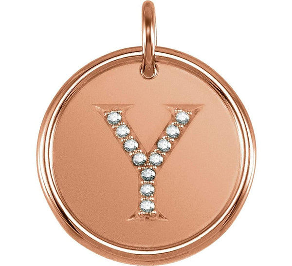 Diamond Initial "Y" Pendant, 14k Rose Gold (.05 Ctw, Color G-H, Clarity I1)