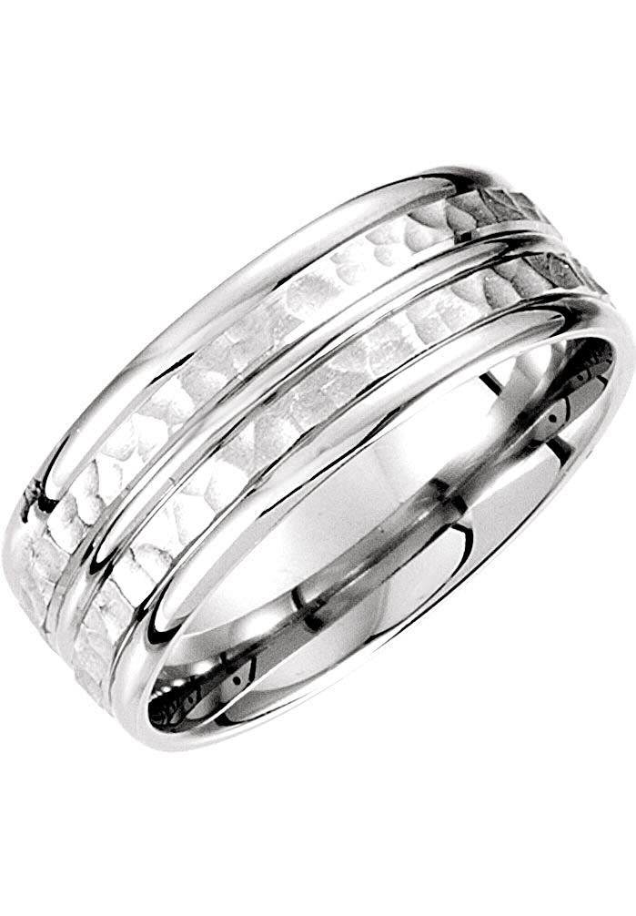 8mm 14k White Gold Fancy Carved Band Sizes 4 to 14
