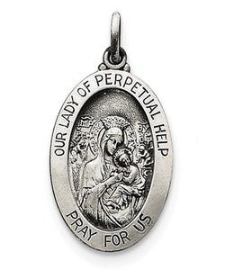 Sterling Silver Antiqued Our Lady Of Perpetual Help Medal (31X16MM)